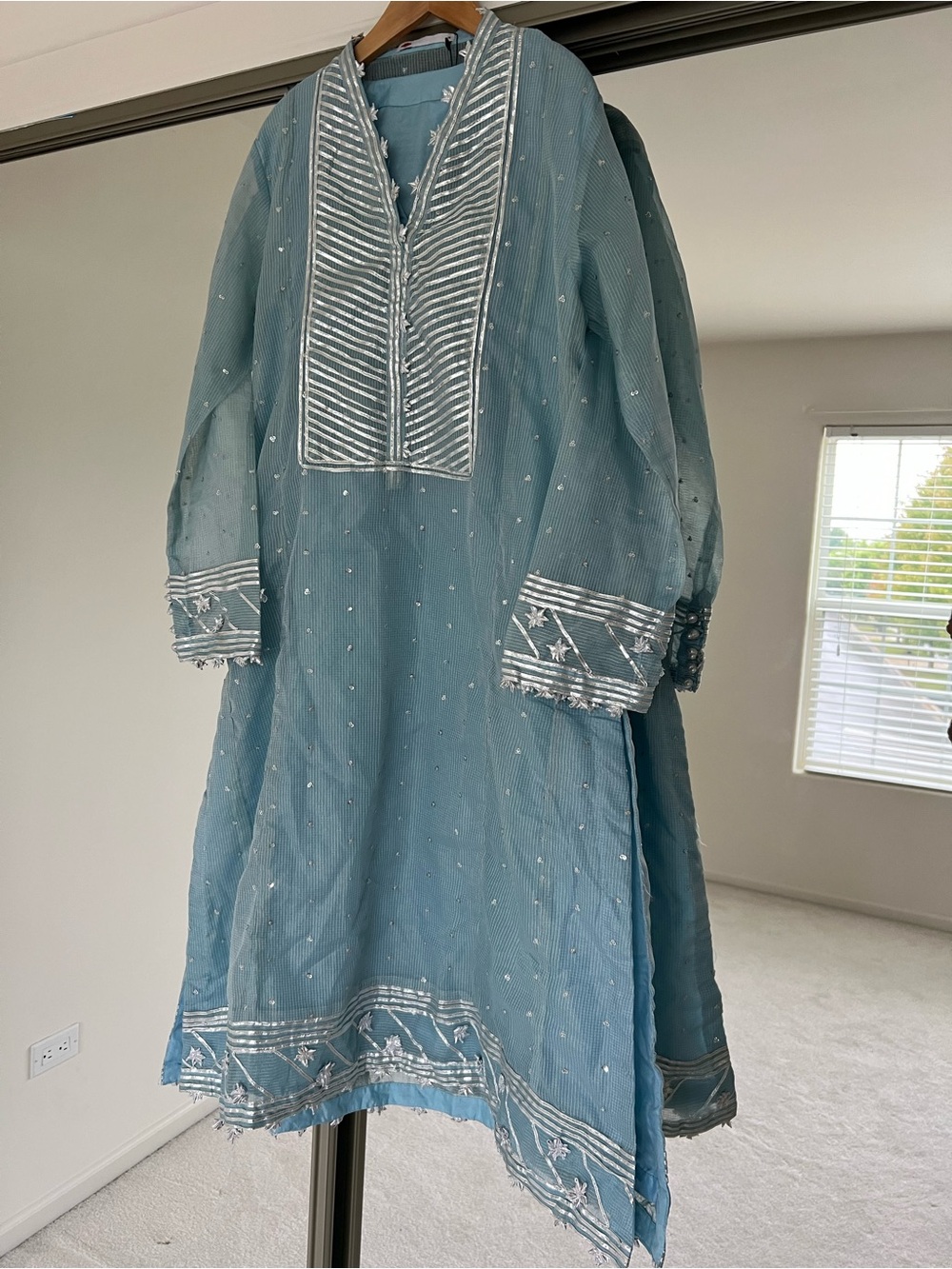 KHAADI Light Blue Embroidered Kurta